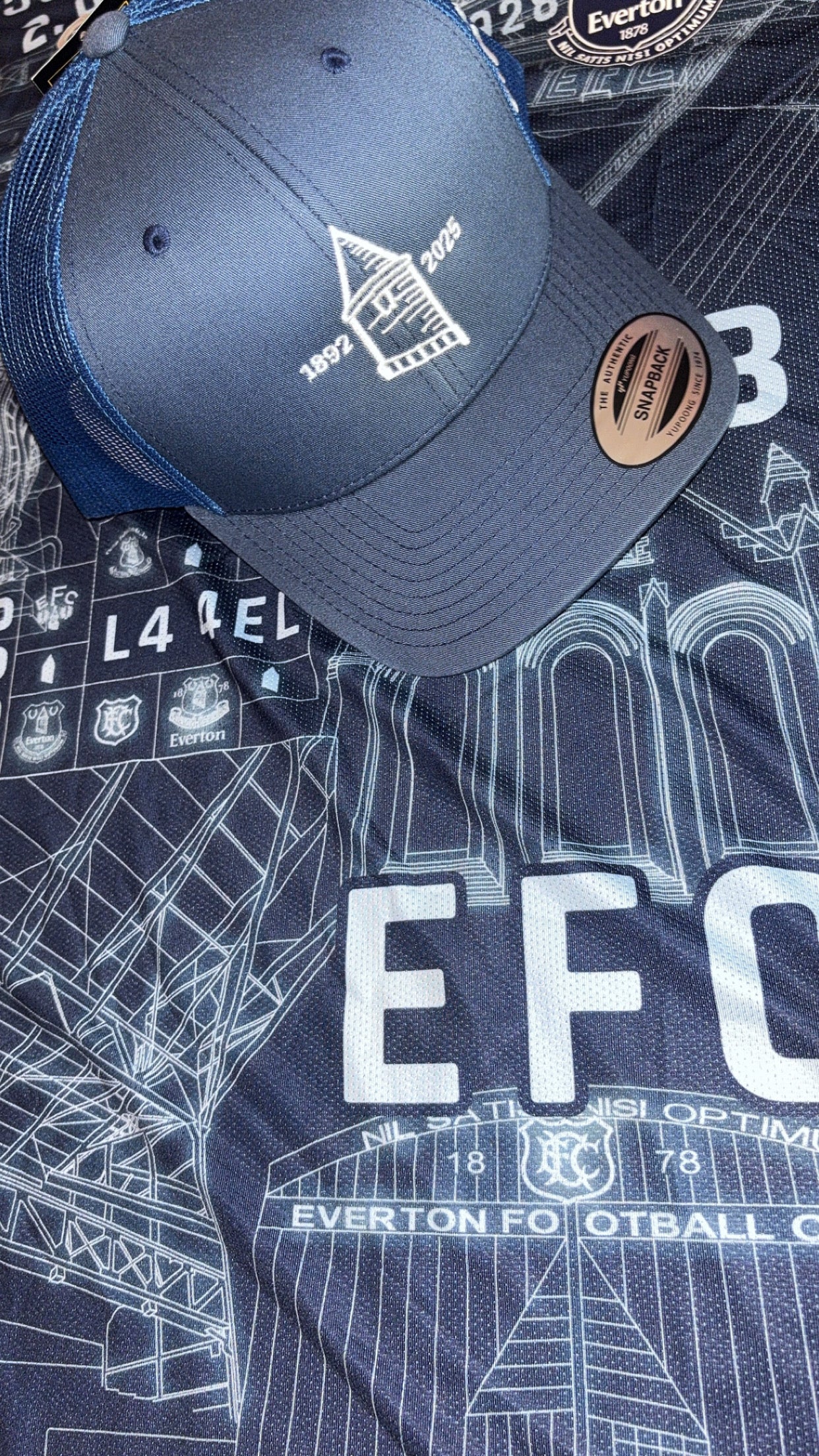 Blue Everton commemorative goodison park caps